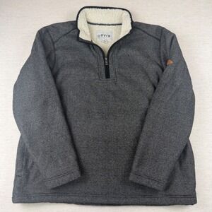 Orvis Mens XXL Quarter Zip Sherpa Lined Honeycomb Knit Pullover Sweater Grey